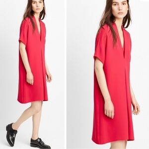 Vince Pleated inverted pleat V-neckline Deep Pink Dress size Small